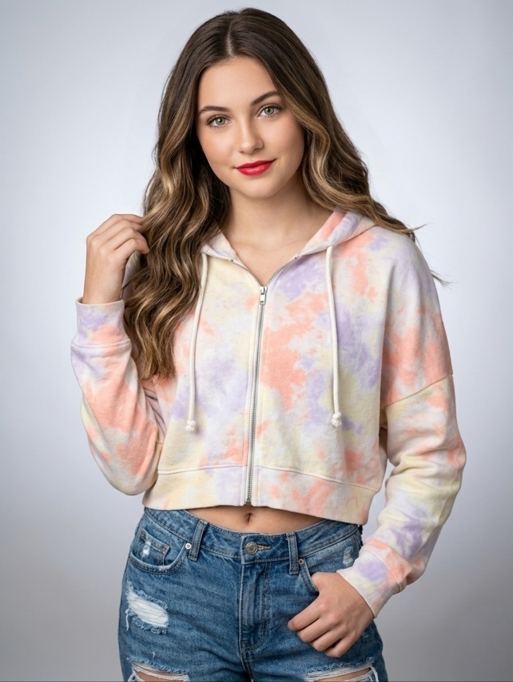 Hollister Small Yellow Purple Pink Tie Dye Cropped Hoodie